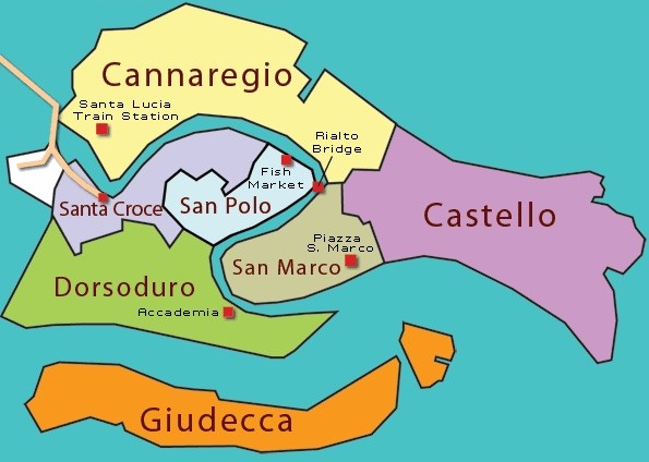 Bản đồ 6 quận của Venice