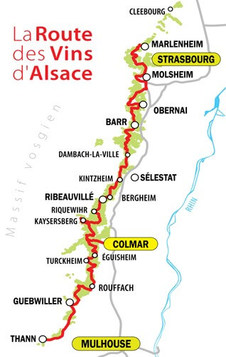 Bản đồ "con đường rượu vang" Alsace