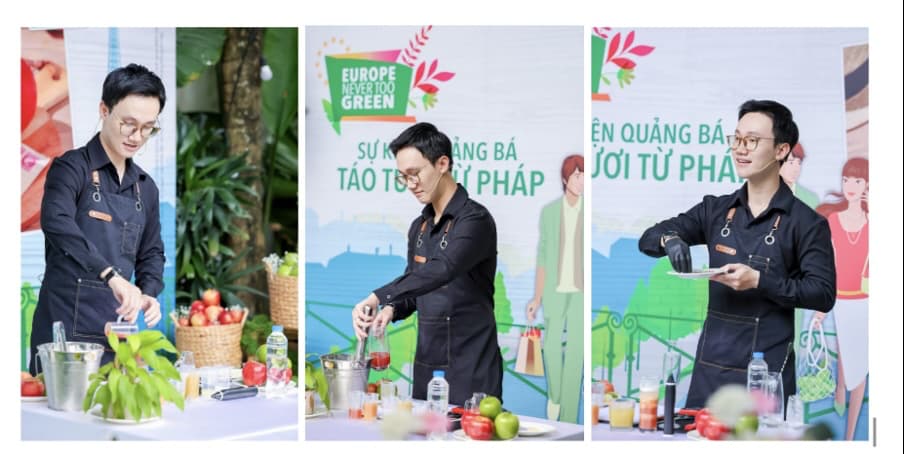 Mixologist Phương Huy hướng dẫn khách mời trải nghiệm pha chế mocktail tại sự kiện (Ảnh: DNCC)